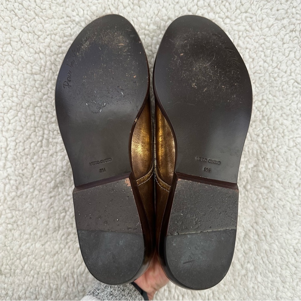 Pour La Victoire Gold Metallic Leather Lace-Up Flats - Picture 7 of 11